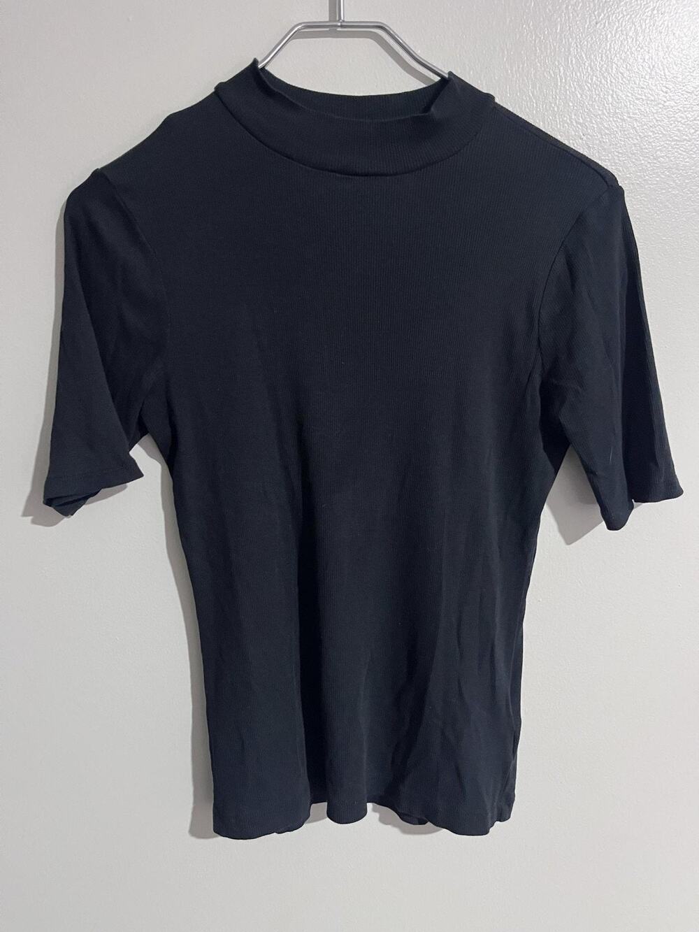 Madewell T-Shirt Womens S Black Mock Neck Slim Stretch Lightweight Basic